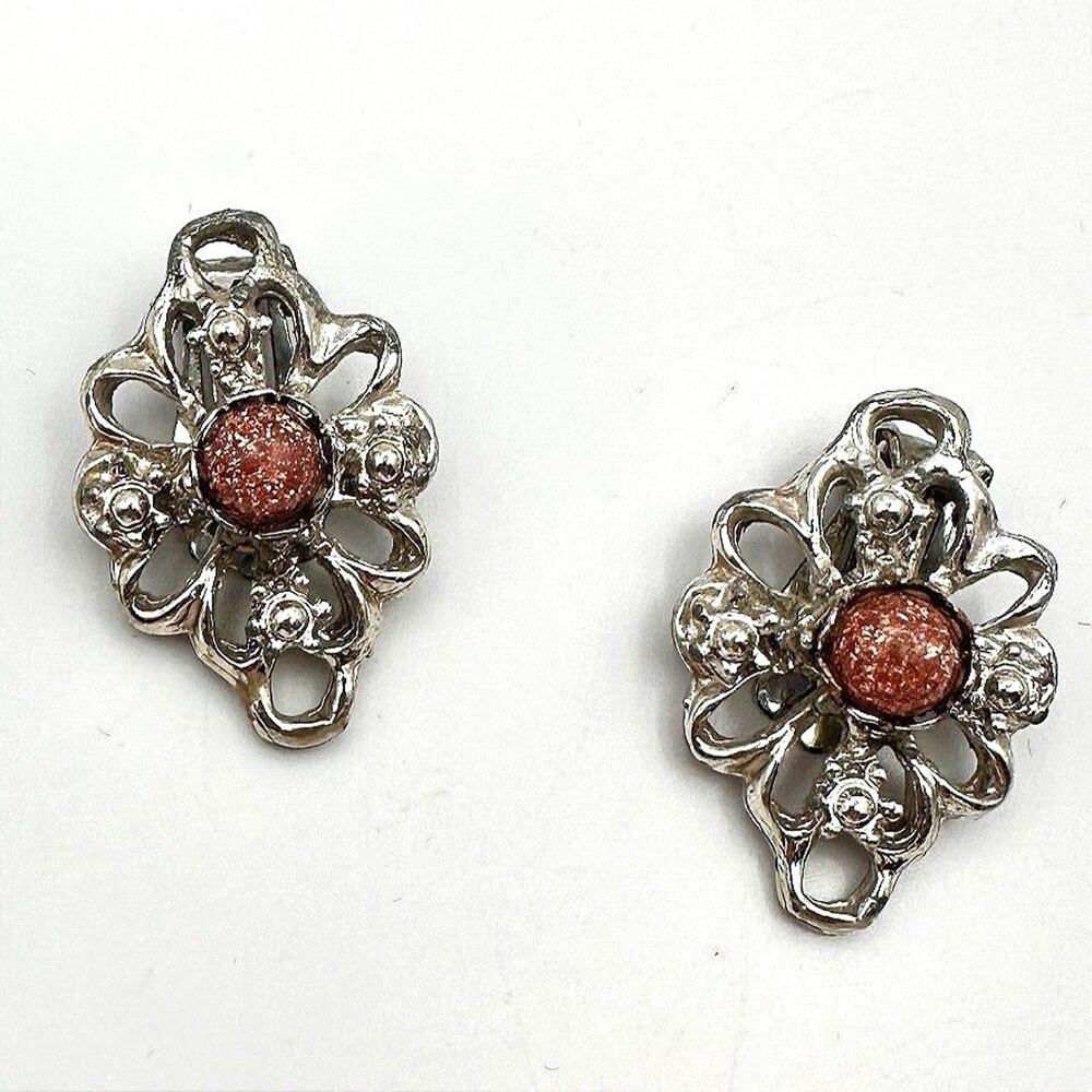 Vintage 90s Silver Tone Sparkling Stone Swirly Filigree Earrings Women's Jewelry